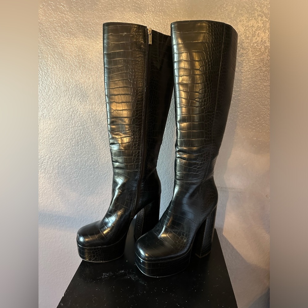 Tall platform black boots
